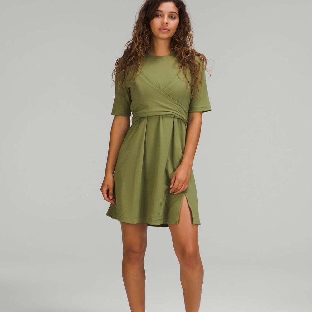 Lululemon Cotton Wrap-Front T-Shirt Dress- Bronze Green